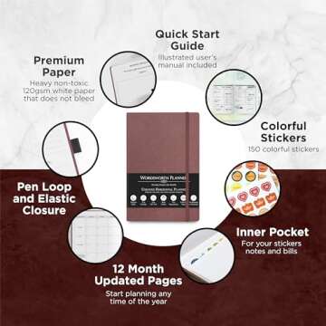 Wordsworth Undated Planner Weekly and Monthly - Dotted Blank Planner - Hardcover, Dateless Weekly Pl...