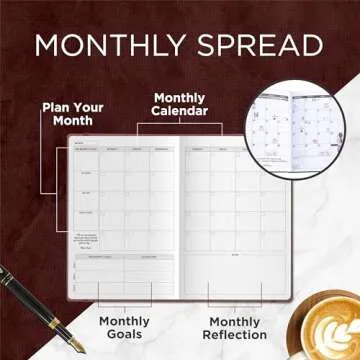 Wordsworth Undated Planner Weekly and Monthly - Dotted Blank Planner - Hardcover, Dateless Weekly Planner, 5.83 × 8.27In - Premium A5 Paper (120GSM) - Monthly, Weekly, Yearly Spread - Bullet Planner