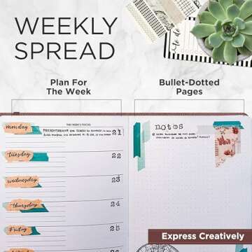 Wordsworth Undated Planner Weekly and Monthly - Dotted Blank Planner - Hardcover, Dateless Weekly Planner, 5.83 × 8.27In - Premium A5 Paper (120GSM) - Monthly, Weekly, Yearly Spread - Bullet Planner