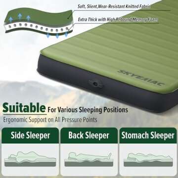 SKYEMAC Self Inflating Sleeping Pad - 4" Foam Comfort for Camping
