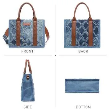 VANSARTO Denim Tote Bag for Women Top Handle Satchel Purse Boho Shoulder Handbags with Wristlet