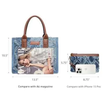 VANSARTO Denim Tote Bag for Women Top Handle Satchel Purse Boho Shoulder Handbags with Wristlet