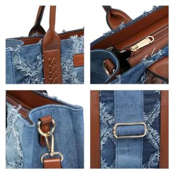 VANSARTO Denim Tote Bag for Women Top Handle Satchel Purse Boho Shoulder Handbags with Wristlet
