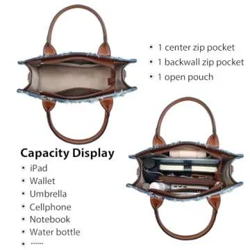 VANSARTO Denim Tote Bag for Women Top Handle Satchel Purse Boho Shoulder Handbags with Wristlet