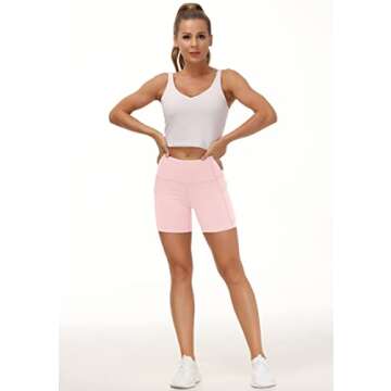 THE GYM PEOPLE High Waist Yoga Shorts for Women's Tummy Control Fitness Athletic Workout Running Shorts with Deep Pockets (Medium, Pink)