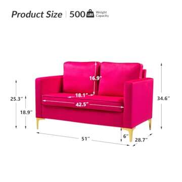 HULALA HOME Modern Velvet Loveseat Sofa with Gold Legs, Comfy Upholstered Small Love Seat Couch with...