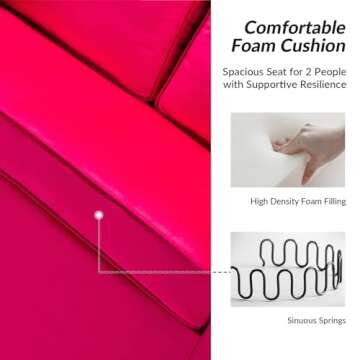 HULALA HOME Modern Velvet Loveseat Sofa with Gold Legs, Comfy Upholstered Small Love Seat Couch with Removable Cushions, 2-Seater Sofa for Living Room Bedroom, Fushia