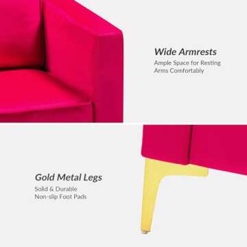 HULALA HOME Modern Velvet Loveseat Sofa with Gold Legs, Comfy Upholstered Small Love Seat Couch with Removable Cushions, 2-Seater Sofa for Living Room Bedroom, Fushia
