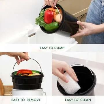 White 1.3 Galion Indoor Compost Bin Kitchen Odorless with Lid for Composting Food Waste Bucket for Counters, Stainless Steel Kitchen Compost Bin Countertop Trash Can Scrap Container Composter Caddy