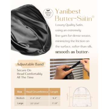 YANIBEST Silk Satin Bonnet Hair Wrap for Sleeping - Adjustable Stay on Silk Lined Slouchy Beanie Hat...