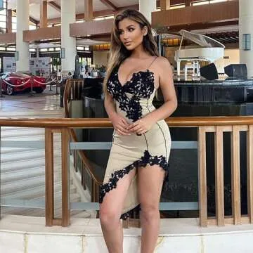 YMZTDDE Sexy deep V-Strap Dress, Slim fit, Chest Revealing, Backless Party, Hip Hugging Short Skirt (Apricot,M,Medium)