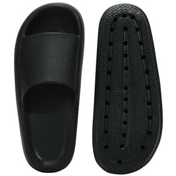 welltree Slides for Women Men Pillow Slippers Non-Slip Bathroom Shower Sandals Soft Thick Sole Indoor and Outdoor Slides,Black,7.5-8.5 Women/6-7 Men