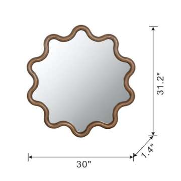 T2 CONCEPT 30” Wooden Accent Mirror with Unique Frame, Contemporary Decor Mirror, for Living Room,...