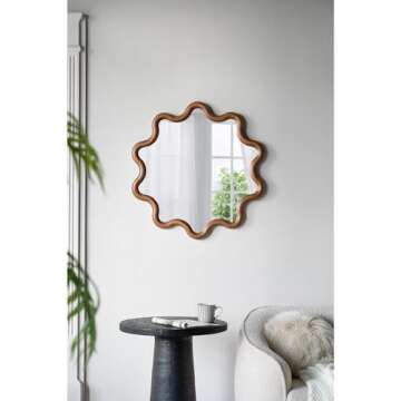 T2 CONCEPT 30” Wooden Accent Mirror with Unique Frame, Contemporary Decor Mirror, for Living Room, Entryway, Office, Hallway, Brown
