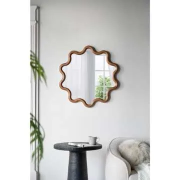 T2 CONCEPT 30” Wooden Accent Mirror with Unique Frame, Contemporary Decor Mirror, for Living Room, Entryway, Office, Hallway, Brown
