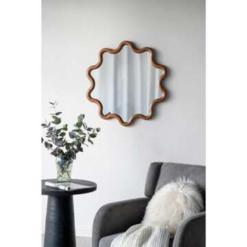 T2 CONCEPT 30” Wooden Accent Mirror with Unique Frame, Contemporary Decor Mirror, for Living Room, Entryway, Office, Hallway, Brown