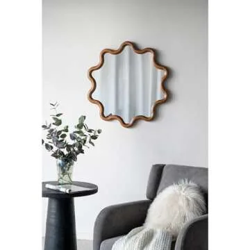 T2 CONCEPT 30” Wooden Accent Mirror with Unique Frame, Contemporary Decor Mirror, for Living Room, Entryway, Office, Hallway, Brown