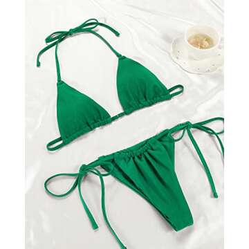 Women Halter String Bikini Set Sexy Thong Cheeky Two Piece Swimsuits Solid Color Bathing Swimwear