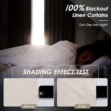 Beige Blackout Linen Curtains 102 Inches Long 2 Panels for Bedroom Back Tab Pinch Pleated Thermal In...