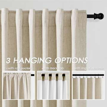Beige Blackout Linen Curtains 102 Inches Long 2 Panels for Bedroom Back Tab Pinch Pleated Thermal Insulated Drapes Lightweight Boho Farmhouse Drop Cloth Room Darkening Curtain Taupe Tan