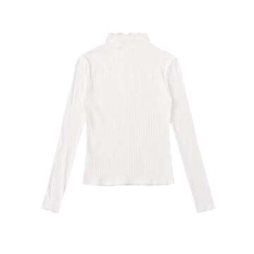 SweatyRocks Women's Casual Mock Neck Long Sleeve Ribbed Knit Slim Fit T Shirts White M