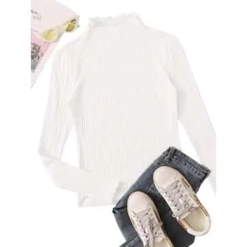 SweatyRocks Women’s Mock Neck Ribbed Long Sleeve Top White