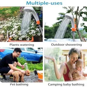 AZXJC Portable Outdoor Shower, Camp shower with 3 LED Lights, 4400mAh Battery Powered Camping Shower Pump for Hiking/Outdoor, Travel, Beach, Pet, Flowering, Waterproof &USB Rechargeable 2 Flow Mode