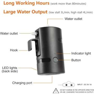 AZXJC Portable Outdoor Shower, Camp shower with 3 LED Lights, 4400mAh Battery Powered Camping Shower Pump for Hiking/Outdoor, Travel, Beach, Pet, Flowering, Waterproof &USB Rechargeable 2 Flow Mode