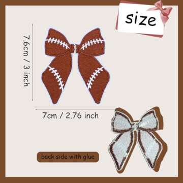6Pcs Football Iron On Bow Patches, Embroidered Trendy Bowknot Women Sports Applique Sew On Repair Pa...