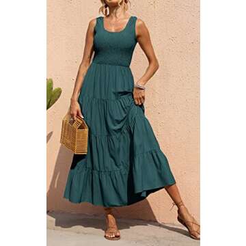 PRETTYGARDEN Sleeveless Summer Dresses for Women 2025 High Waisted Smocked Tank Maternity Dress Tiered Maxi Casual Long Dresses (Blue Green,Small)