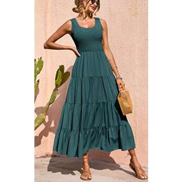 PRETTYGARDEN Sleeveless Summer Dresses for Women 2025 High Waisted Smocked Tank Maternity Dress Tiered Maxi Casual Long Dresses (Blue Green,Small)