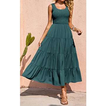 PRETTYGARDEN Sleeveless Summer Dresses for Women 2025 High Waisted Smocked Tank Maternity Dress Tiered Maxi Casual Long Dresses (Blue Green,Small)