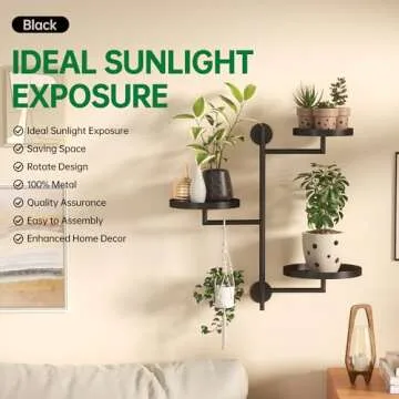 YFFSRJDJ Rotating Window Wall Plant Shelves Stand Holder, 3 Tiered Metal Floating Plant Shelf Hanger Indoor , Window Sill Gifts