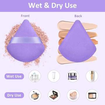 Triangle Powder Puffs DUAIU 4Pcs Powder Puff for Face Powder, Velvet Setting Powder Sponge Makeup Puff with Strap, Reusable Wet Dry Dual-use Face Makeup Sponge Beauty Blender Makeup Tool