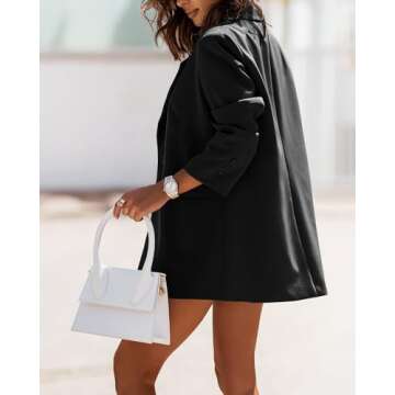 FSHAOES Women Casual Oversized Blazers Button Down Lapel Solid Work Office Blazer Jacket Black