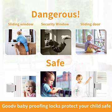 Child Proof Window Sliding Door Lock 4 Grey Packs (Suit for Working Space over 0.42in and under 1.18in) Security Your Baby Safe and Protect Kid outof Dangerous at Home (4, Grey)