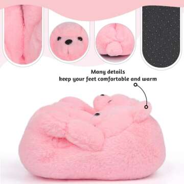 Alayger Women's Plush Teddy Bear Slippers Home Indoor Soft Anti-Slip Cute Winter Warm Floor Shoes Slippers Cartoon