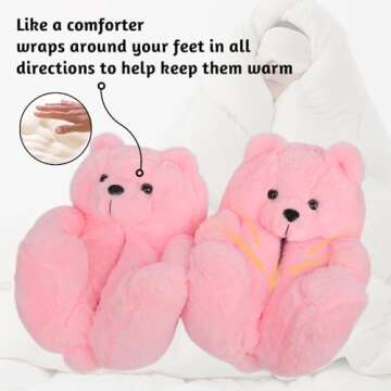 Alayger Women's Plush Teddy Bear Slippers Home Indoor Soft Anti-Slip Cute Winter Warm Floor Shoes Slippers Cartoon