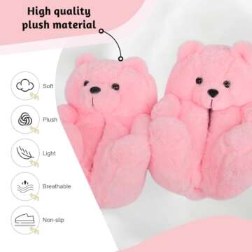 Alayger Women's Plush Teddy Bear Slippers Home Indoor Soft Anti-Slip Cute Winter Warm Floor Shoes Slippers Cartoon
