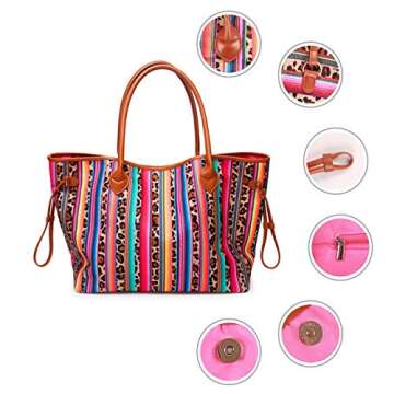 JIU HONG CHAO Large Canvas Tote Bag Leopard Consuela Bag WesternTote Bags with Faux Leather Handle Mexican Stuff Gifts for Women Mom