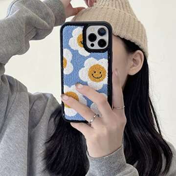 Tewwsdi Baby Blue Sunflower Phone Case Compatible with iPhone 13 6.1 inch Floral Design Girly Warm Fur Retro Chic Slim Soft Carpet Fluffy Textures Protective Cover(Sunflower)