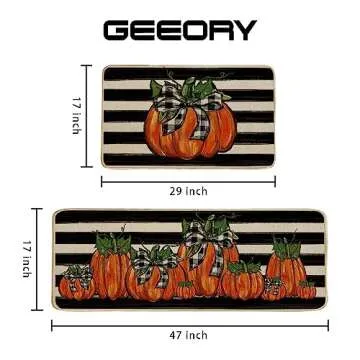 GEEORY Fall Kitchen Mats Set of 2, Striped Pumpkins Bowknot Floor Mat Farmhouse Seasonal Holiday Thanksgiving Decorations 17x29 and 17x47 Inch (Striped) GK068