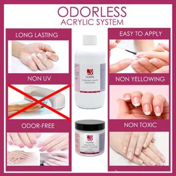 Nailite Odorless – Professional Acrylic Powder for Nail Extension System, Resistant, Long-Lasting, EMA Formula and Non-Yellowing Effect – Clear (4 Oz.)