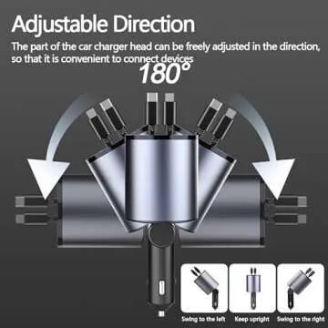 Retractable Car Charger,Fast 4 in 1 Car Charger for iPhone and Type C 60W,Retractable Cables and 2 Charging Ports Car Charger for iPhone 16/15/14,iPad,Galaxy and Multiple Devices