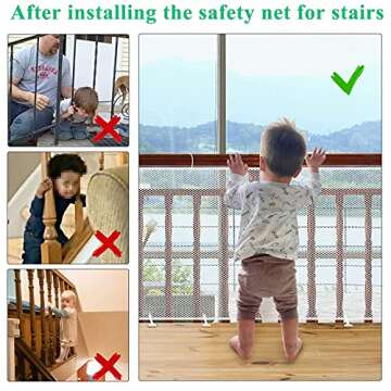 Child Safety Net, Durable Banister Guard for Baby Safety Stairs Railing Balcony Cribs, Banister Stai...