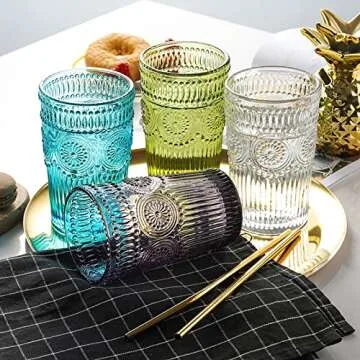 Kingrol Vintage Drinking Glasses Set of 6 for All Occasions