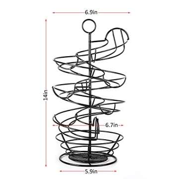 QUTREY Black Metal Egg Holder Countertop, Fresh Egg Skelter, Spiral Design Egg Dispenser Rack with Storage Basket for Kitchen