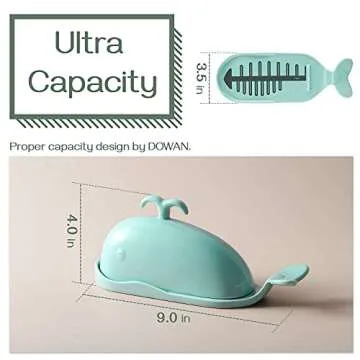 DOWAN Whale Butter Dish, Cute Butter Dish, Funny Gifts for Mom Wife Friends, Fish Bone Cutting Measuring Lines and Tail Non-slip Design, Ideal Decor Gift for Birthday Wedding Housewarming, Turquoise