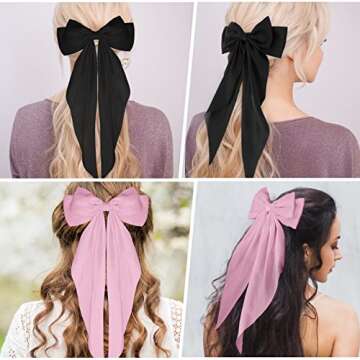 WLLHYF Big Bow Barrettes 2 Pieces Soft Silky Satin Hair Clip Long Tail French Ribbon Hair Pins Metal Bowknot Clips 90's Accessories for Party Valentine's Day Women Girl