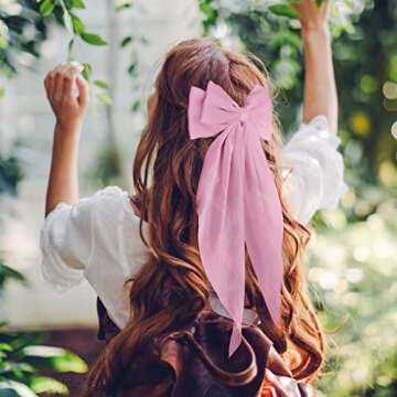 WLLHYF Big Bow Barrettes 2 Pieces Soft Silky Satin Hair Clip Long Tail French Ribbon Hair Pins Metal Bowknot Clips 90's Accessories for Party Valentine's Day Women Girl